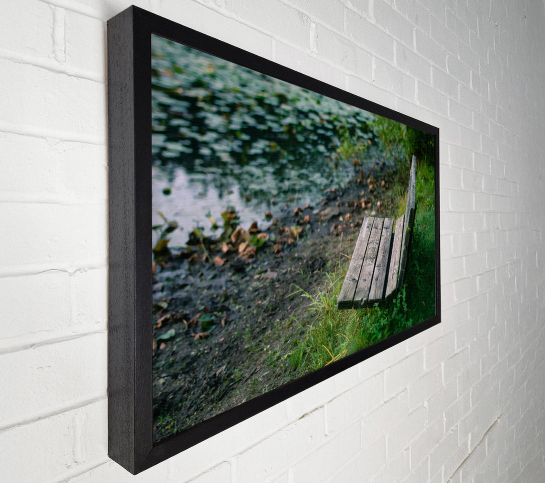  A Canvas Print of Green Bench By The Pond Canvas Art