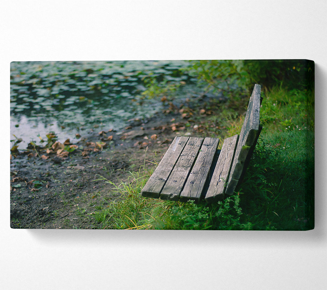  A Canvas Print of Green Bench By The Pond Canvas Art