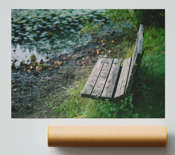 Green Bench By The Pond Poster