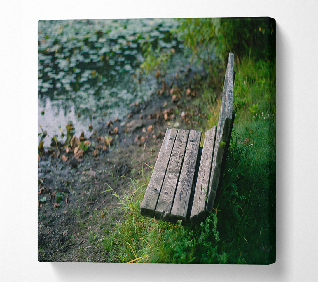  A Canvas Print of Green Bench By The Pond Canvas Art