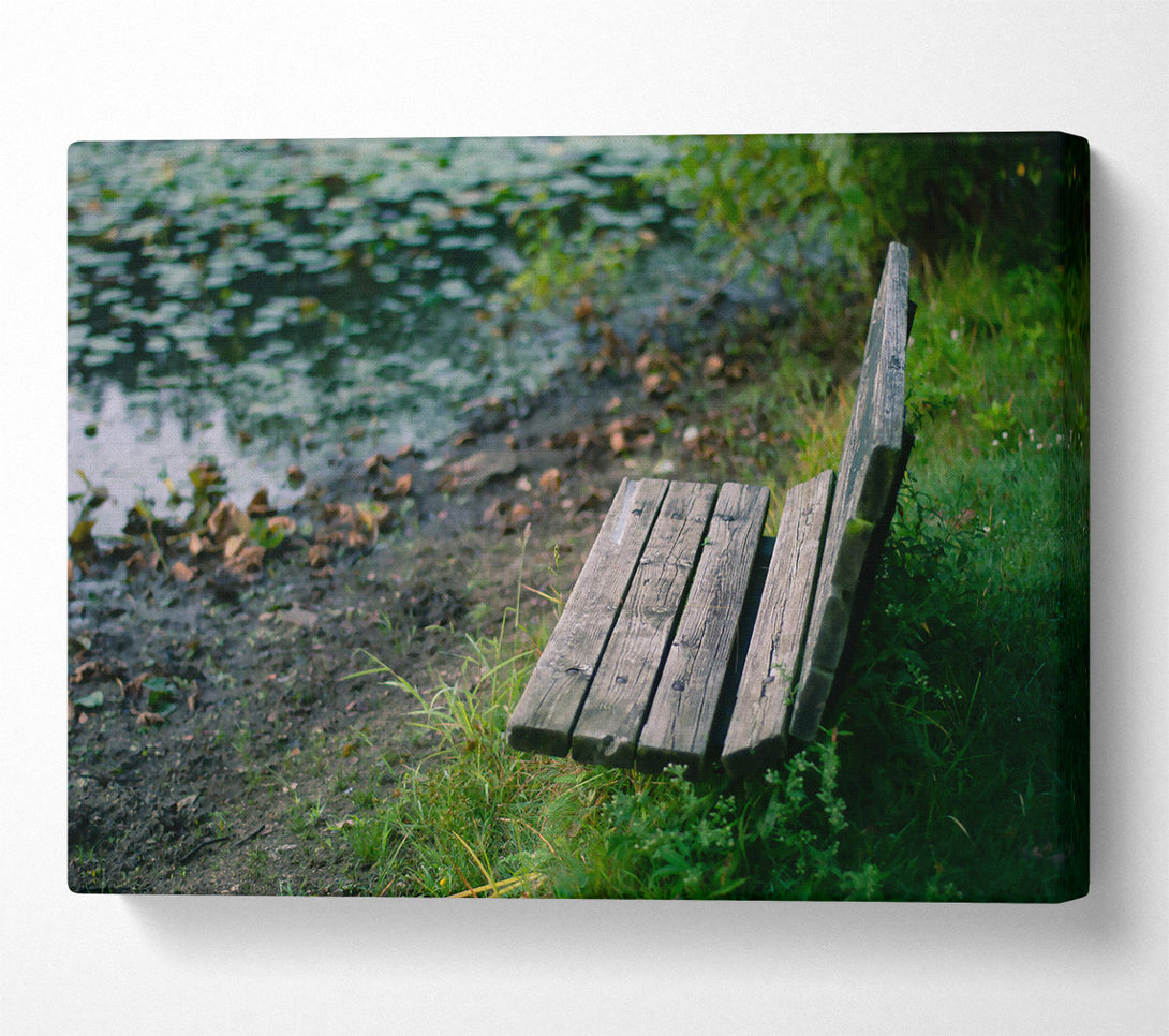  A Canvas Print of Green Bench By The Pond Canvas Art