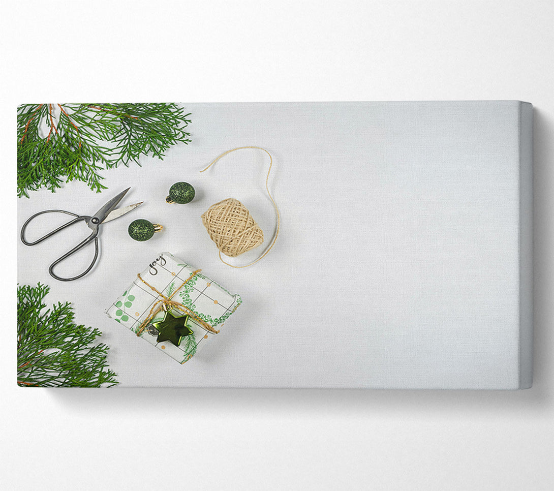  A Canvas Print of Green Gift Wrap Joy Canvas Print