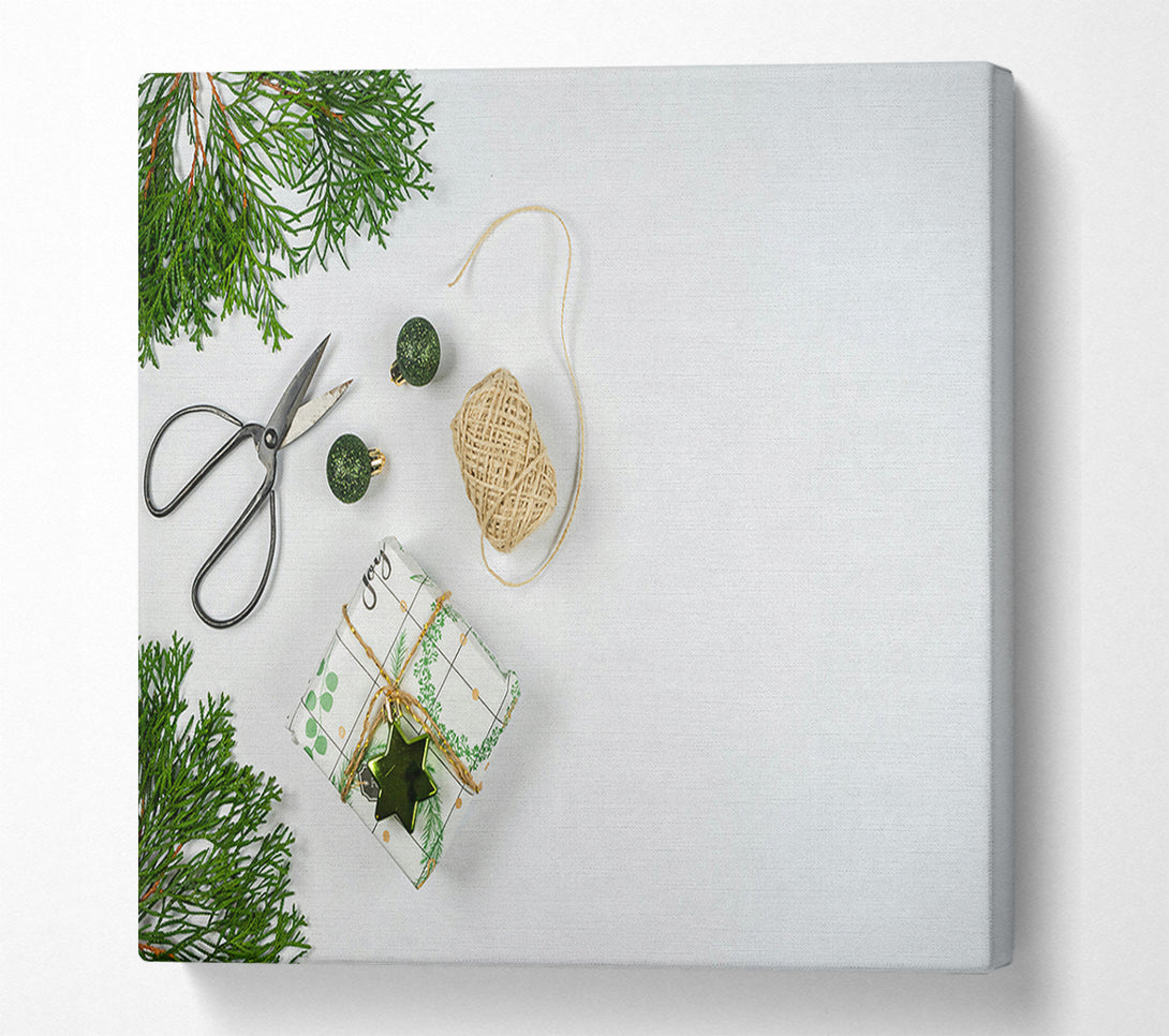  A Canvas Print of Green Gift Wrap Joy Canvas Print