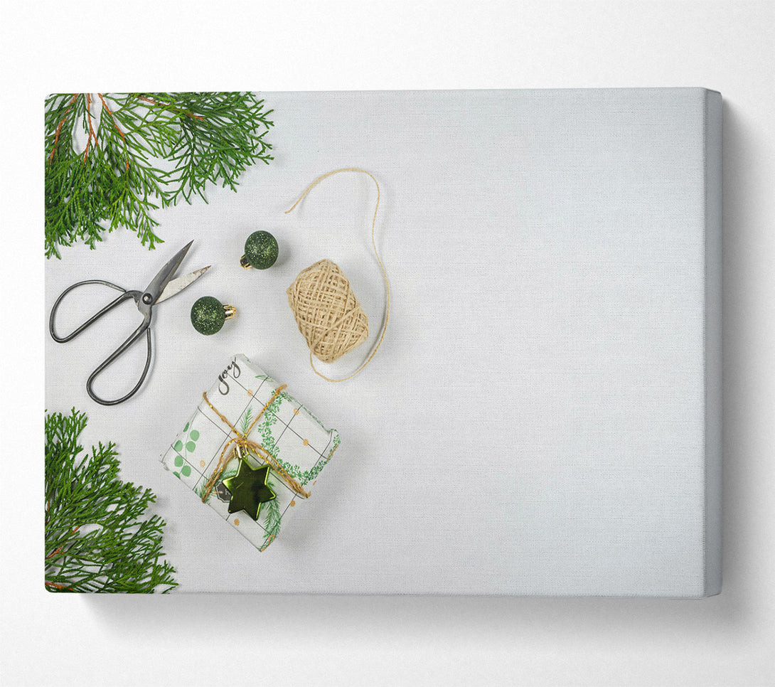  A Canvas Print of Green Gift Wrap Joy Canvas Print