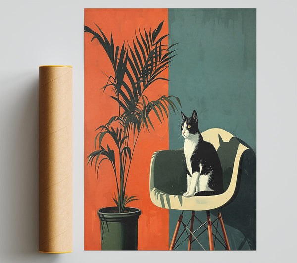Orange Cat In Chair Print