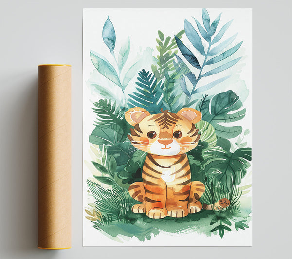 Orange Tiger In Greenery Print