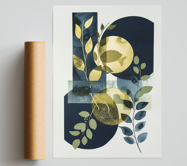 Golden Leaves And Navy Blues Poster