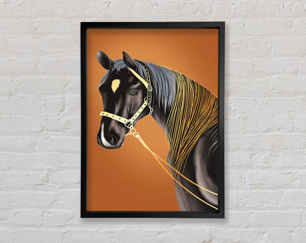 Black Horse Golden Hair Framed Print