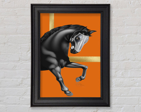 Black Horse With Orange Framed Print