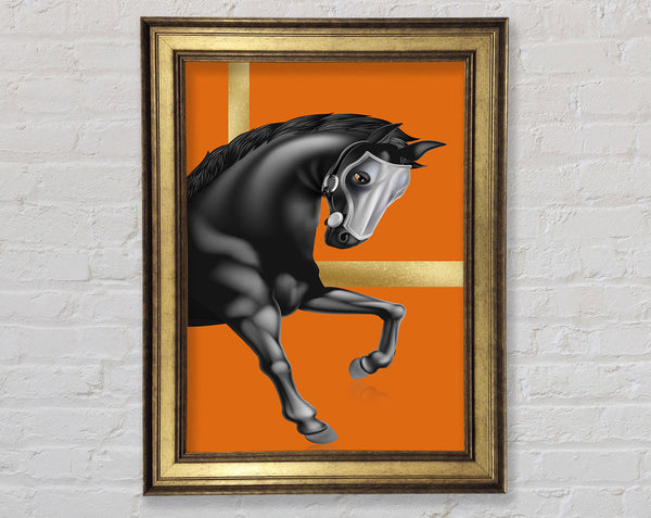 White Horse With Orange Framed Print