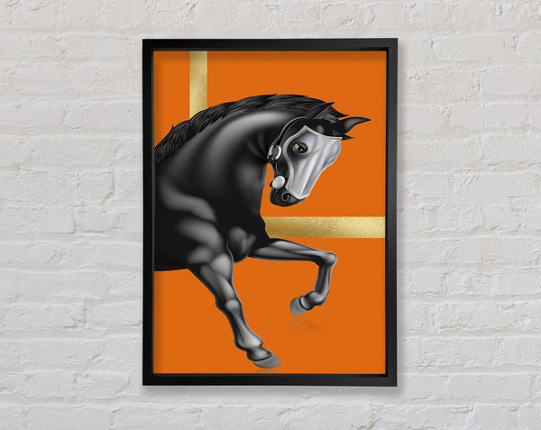 Black Horse With Orange Framed Print
