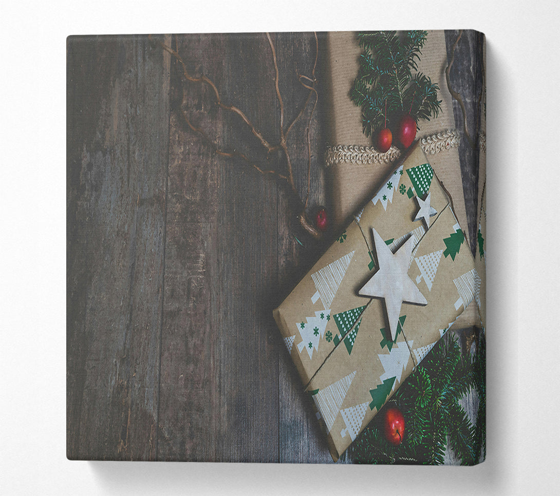  A Canvas Print of Brown Gift With Stars Canvas Art