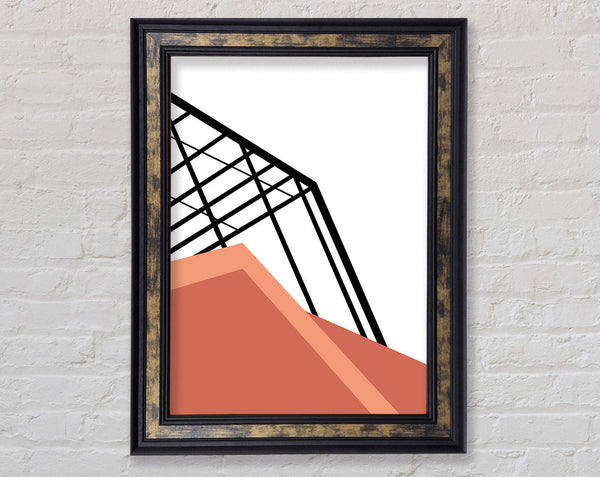 Walnut Lines And Orange Shapes Framed Print