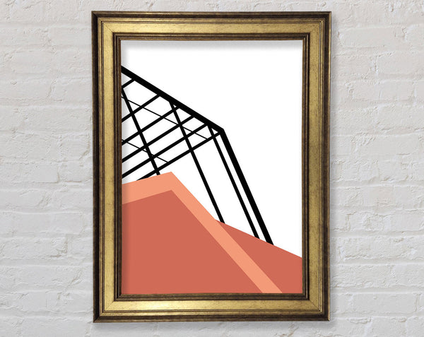 White Lines And Orange Shapes Framed Print