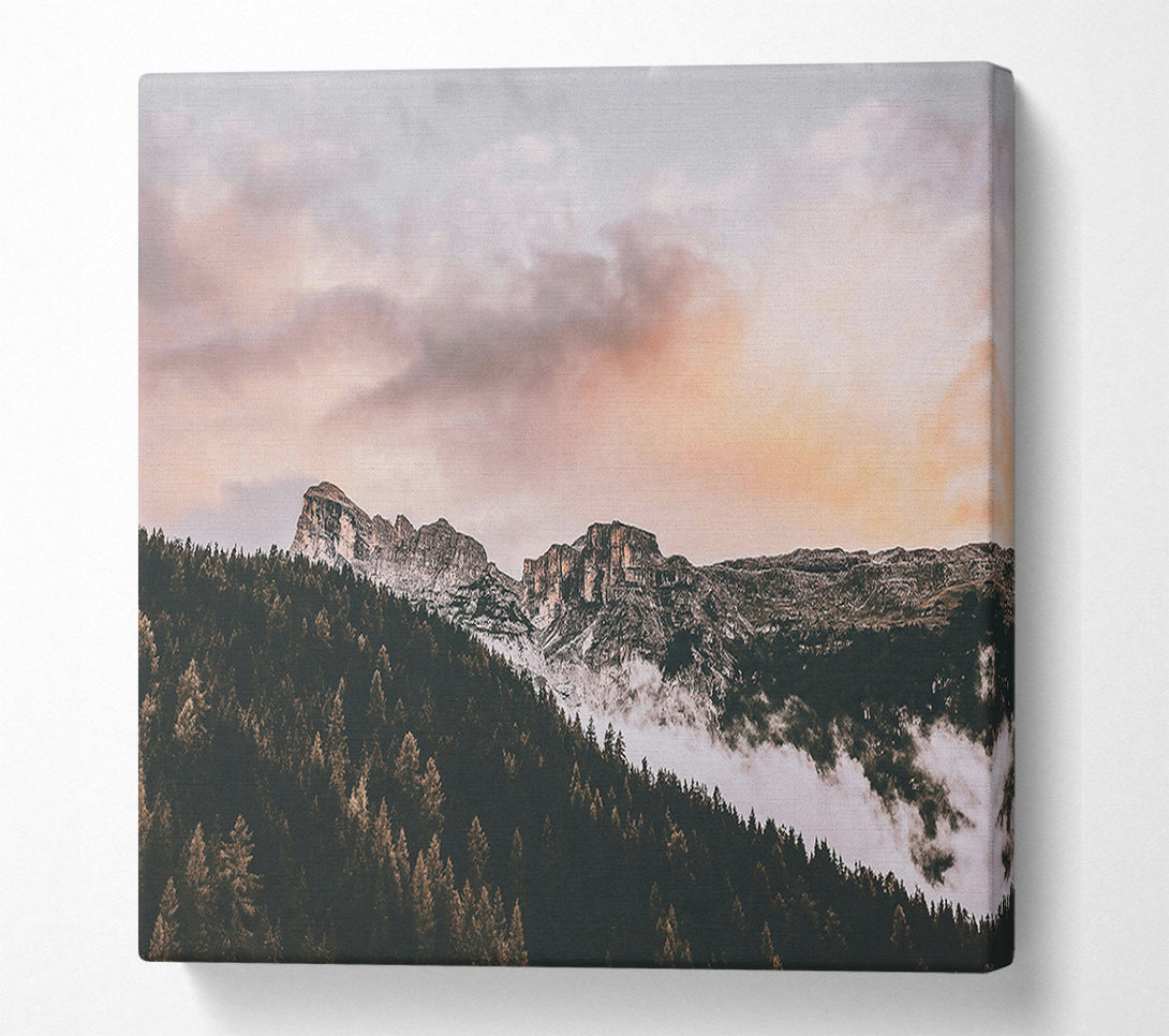  A Canvas Print of Pink-Hued Mountaintop Mist Canvas Wall Art