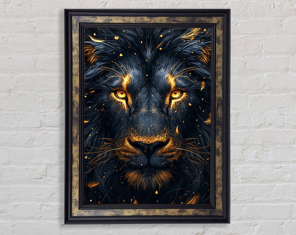 Walnut Lion And Gold Framed Print
