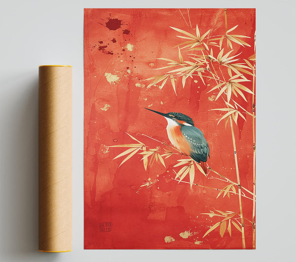 Crimson Kingfisher Perch Poster