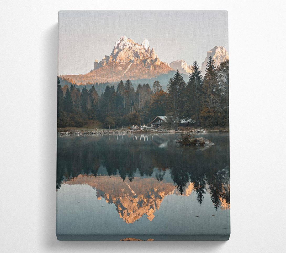  A Canvas Print of Golden Mountain Reflection Canvas Wall Art