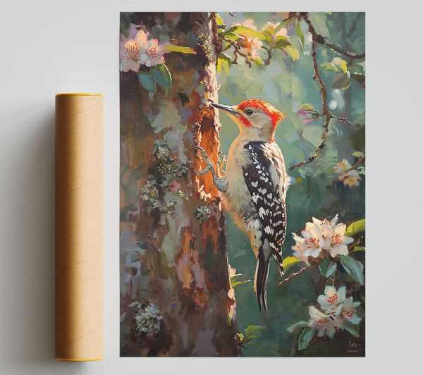Red-Crested Woodpecker Bloom Giclee Print