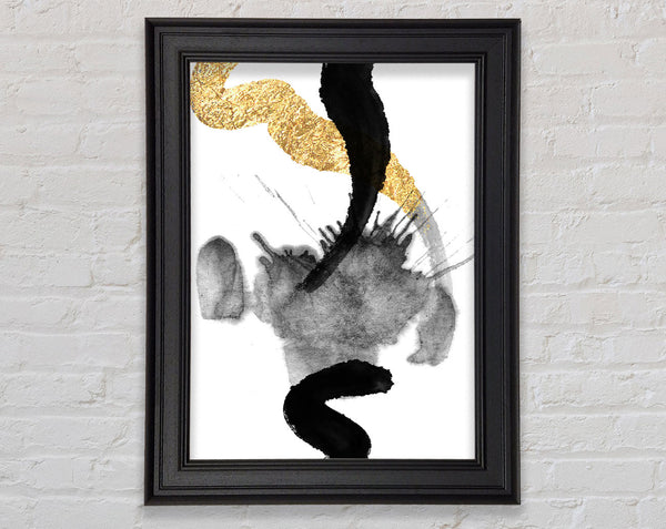 Black Shapes With Gold Framed Print