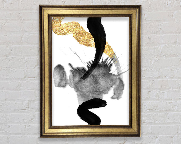 White Shapes With Gold Framed Print