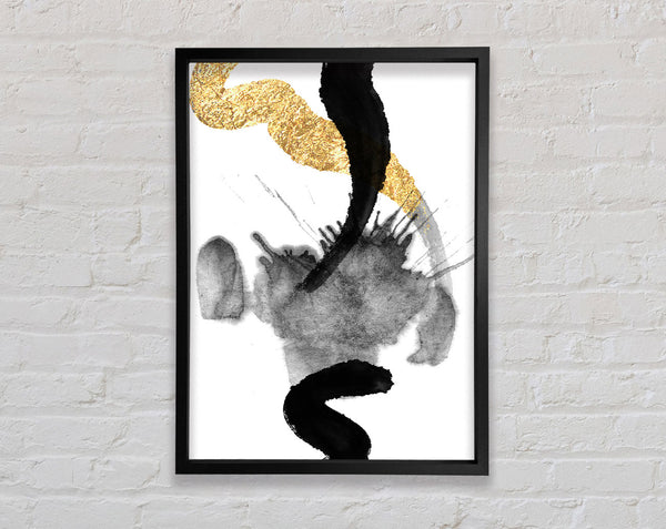 Black Shapes With Gold Framed Print