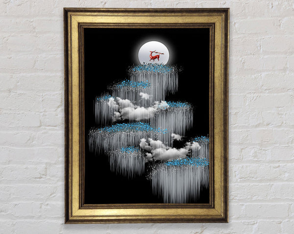 White Sky  Red Reindeer Framed Print