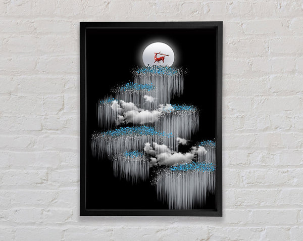 Black Sky  Red Reindeer Framed Print
