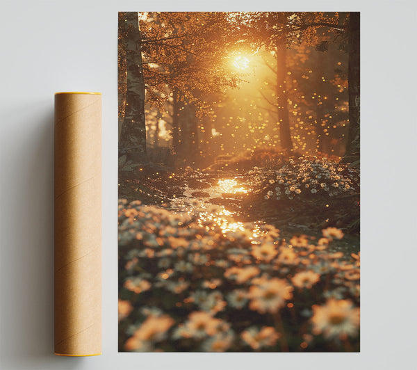 Golden Stream And Daisies Print