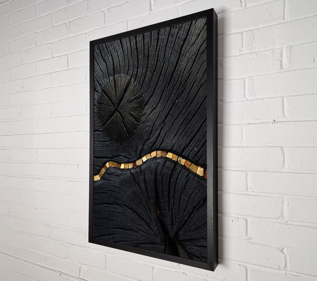  A Canvas Print of Black Wood Effect With Gold Line Canvas Print