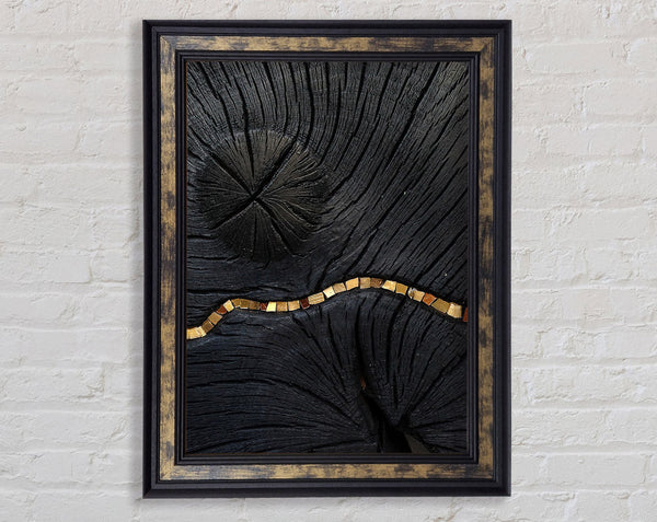 Walnut Wood Effect With Gold Line Framed Print