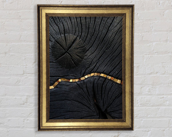 White Wood Effect With Gold Line Framed Print