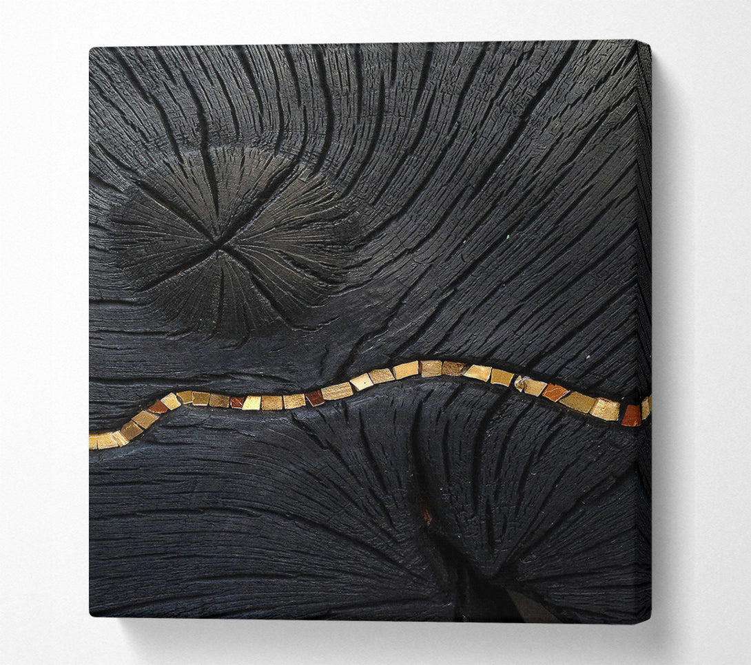  A Canvas Print of Black Wood Effect With Gold Line Canvas Print