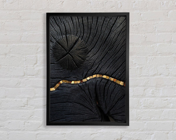 Black Wood Effect With Gold Line Framed Print
