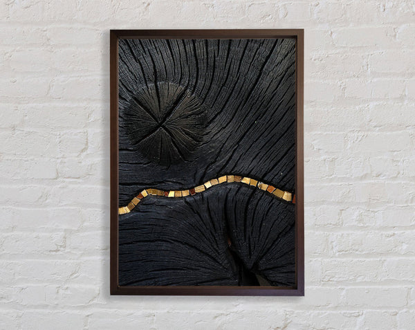 Walnut Wood Effect With Gold Line Framed Print