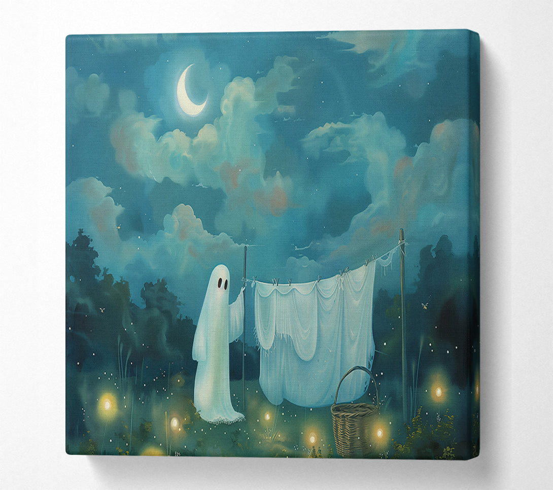  A Canvas Print of Azure Ghostly Laundry Canvas Wall Art