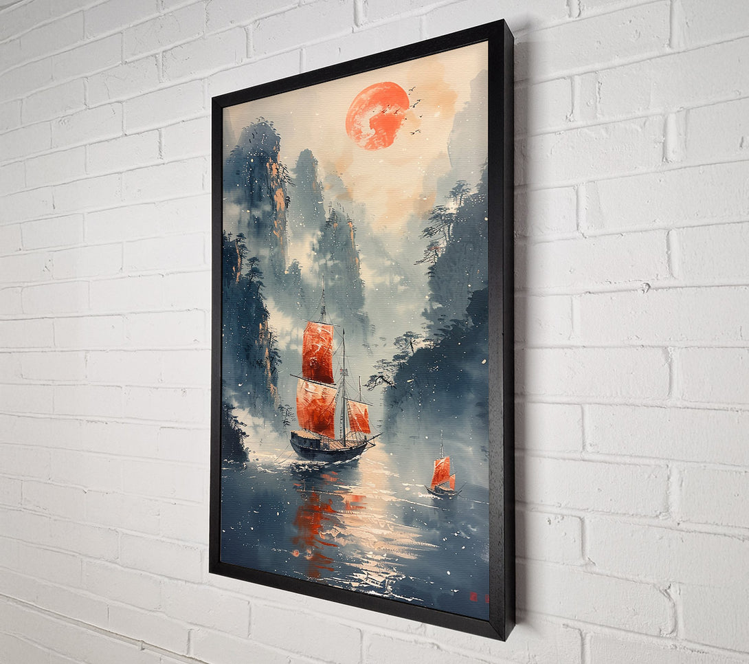  A Canvas Print of Crimson Sails At Dusk. Canvas Print