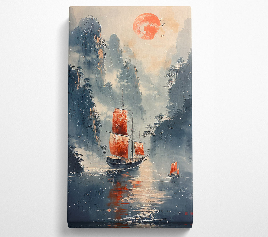  A Canvas Print of Crimson Sails At Dusk. Canvas Print