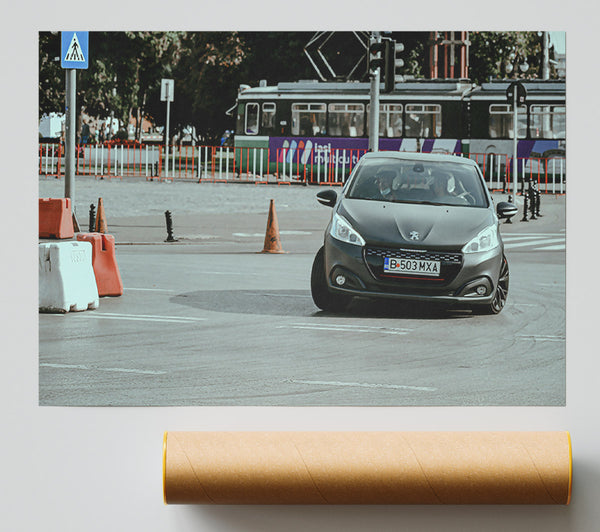 Gray Car Cornering Print