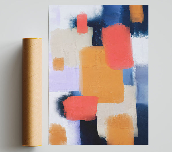 Coral Abstract Blocks Poster