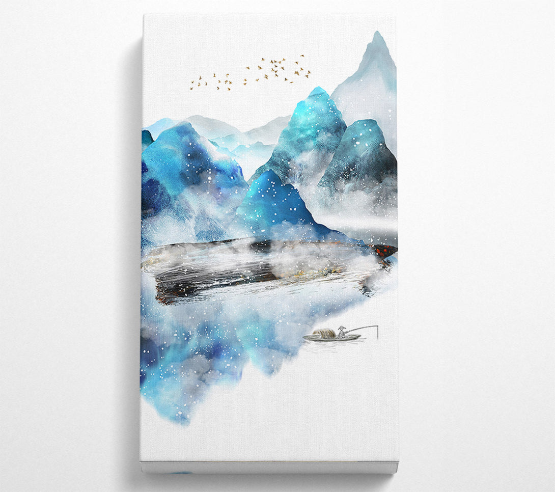  A Canvas Print of Blue Abstract With Boat On Lake Canvas Wall Art