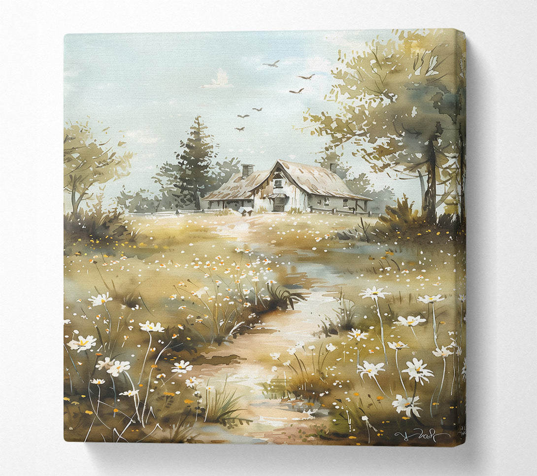  A Canvas Print of Golden Meadow Cottage Canvas Art