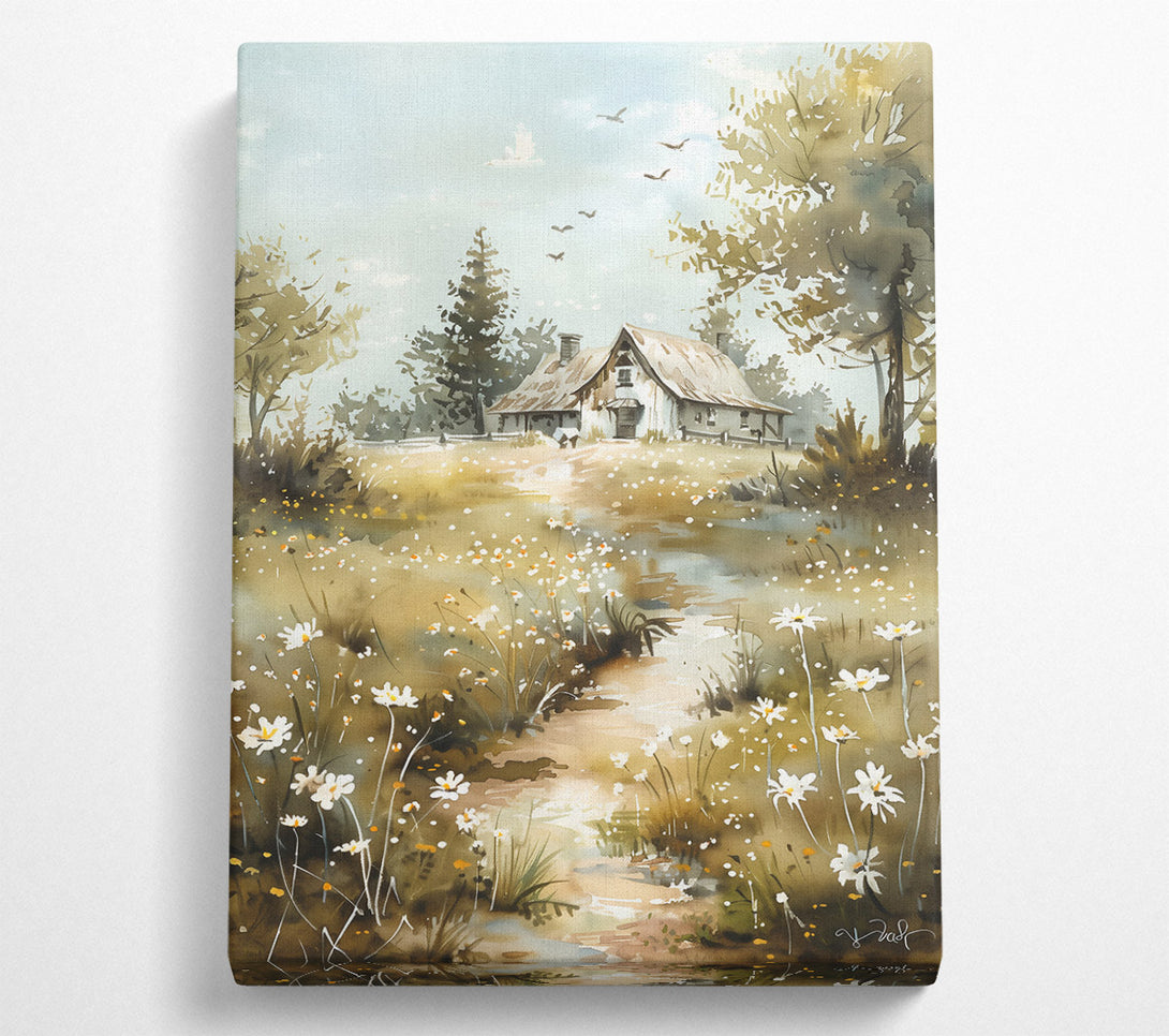 A Canvas Print of Golden Meadow Cottage Canvas Art