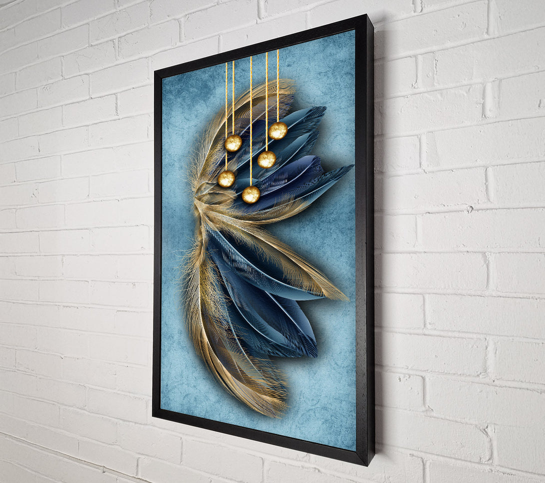  A Canvas Print of Blue And Gold Abstract Feathers Canvas Print