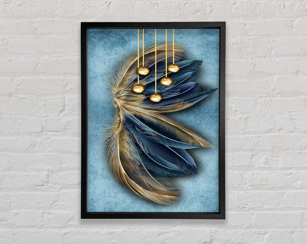 Blue And Gold Abstract Feathers Framed Print