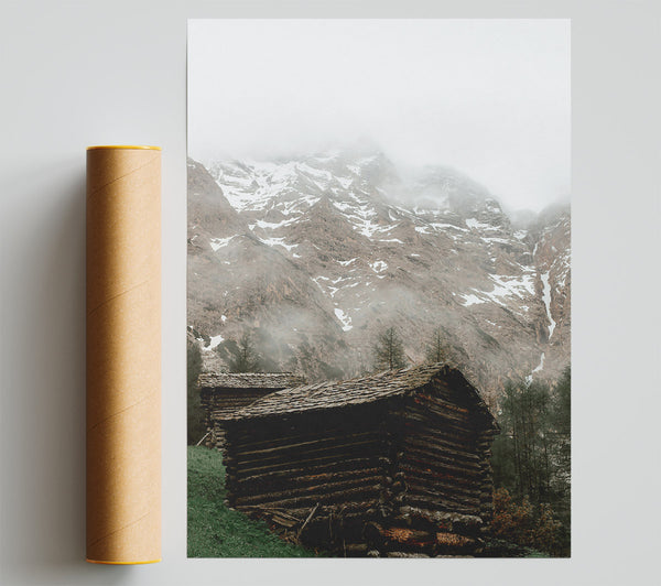 Brown Cabin In The Mist Print