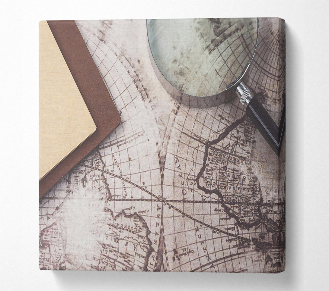 A Canvas Print of Pale Brown Map Exploration Canvas Art