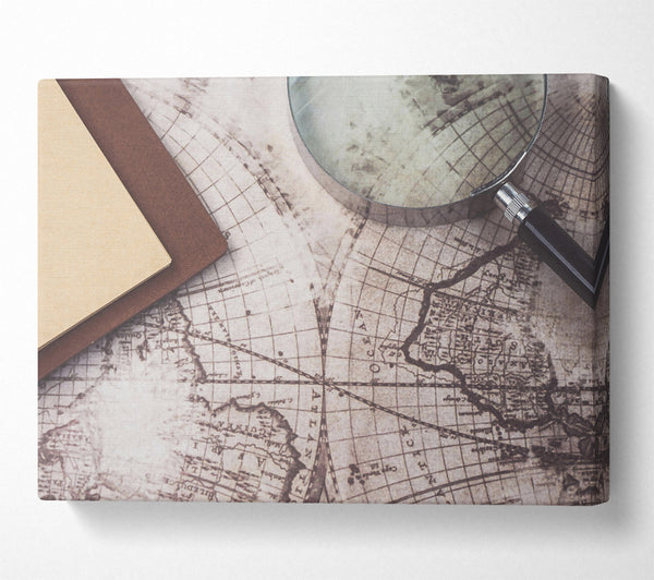  A Canvas Print of Pale Brown Map Exploration Canvas Art
