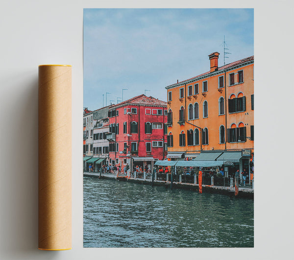 Orange Canal Reflections Poster