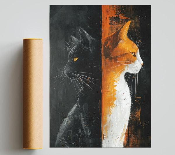 Orange And Black Feline Divide Giclee Print